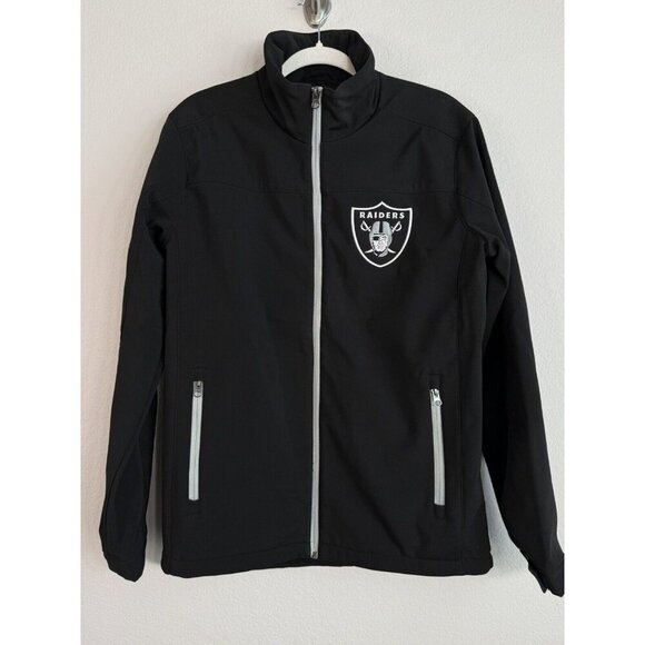 NFL Las Vegas Raiders Soft Shell Jacket Full Zip Sewn Logos Black Men's S Unisex - Picture 1 of 9
